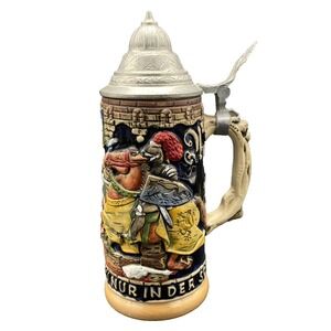 Vintage German Beer Stein Lidded Germany Ruh Hast Du Nur In Der Schenke 11"